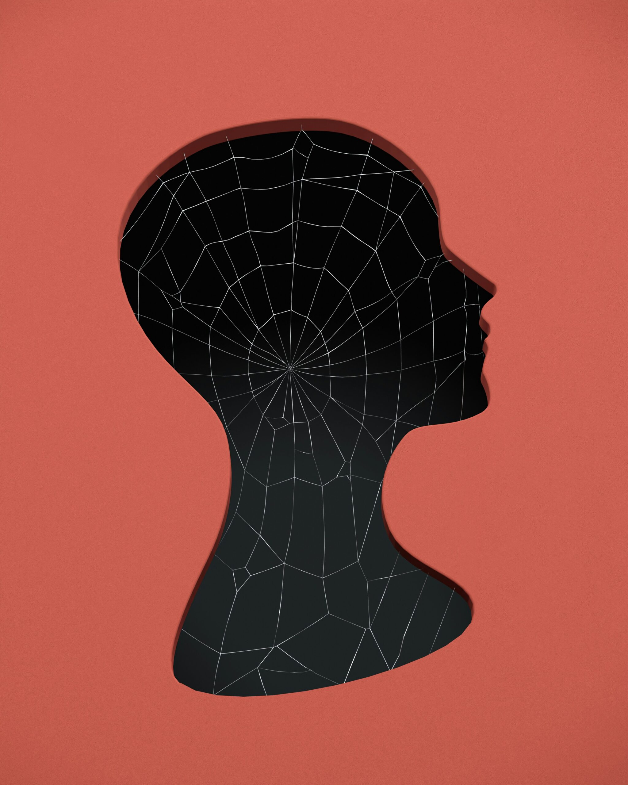 Máscara negra sobre fondo rojo y símbolo de feminismo
